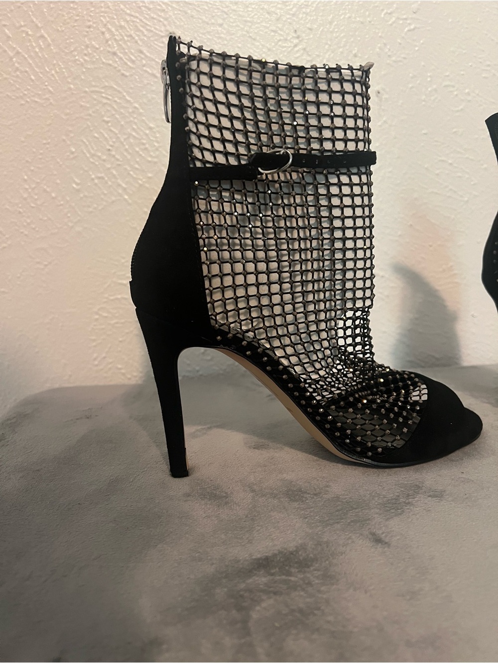 Nine West Black Mesh Peep-Toe Ankle Booties - Picture 3 of 15